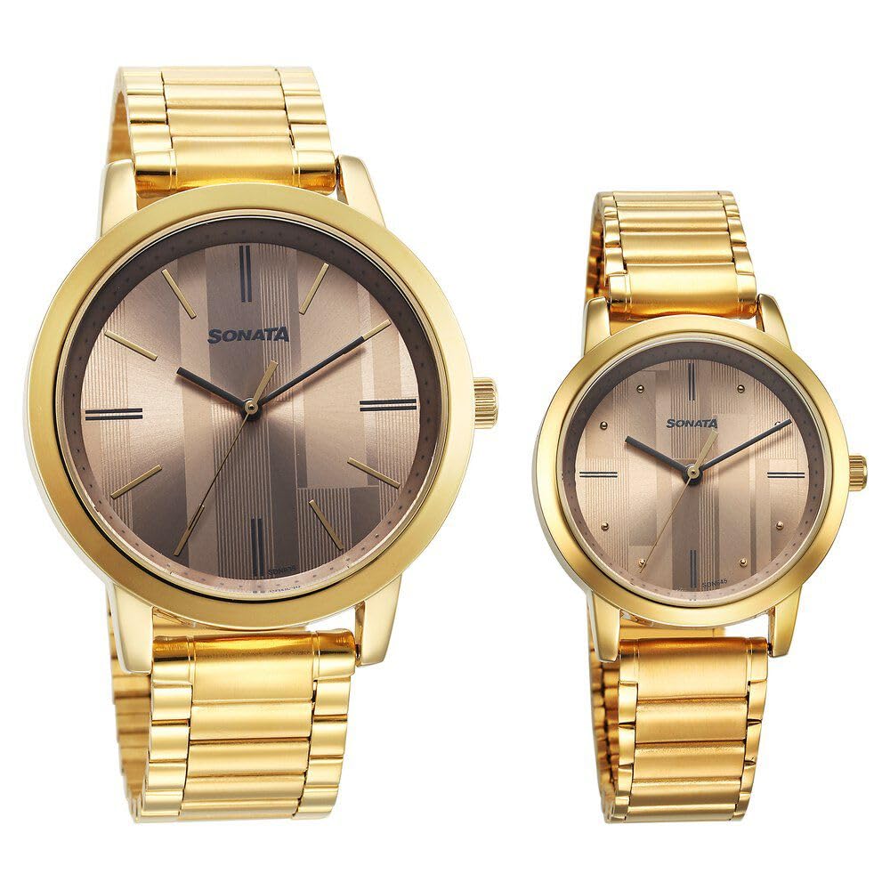 Sonata Alloy Pairs Quartz Analog Brown Stainless Steel Strap for Couple-NS7712887047YM01P (B0CSP96MYN) Amazon Price History, Amazon Price Tracker