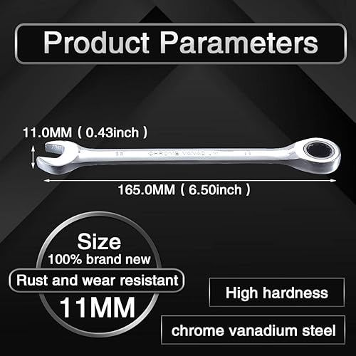 Miniatura 2 de KATUR Juego de llaves de trinquete fijas de 0.433 in y llaves de mango, juego de herramientas manuales de acero al cromo vanadio, combinación