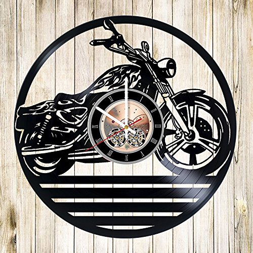 Motorcycle Vinyl Clock - Bike Motorbike Cycle Sport Speed Vinyl Records Wall Art Room Decor Handmade Decoration Party Supplies Theme Stuff Birthday Gift for Fans - Vintage and Modern Style