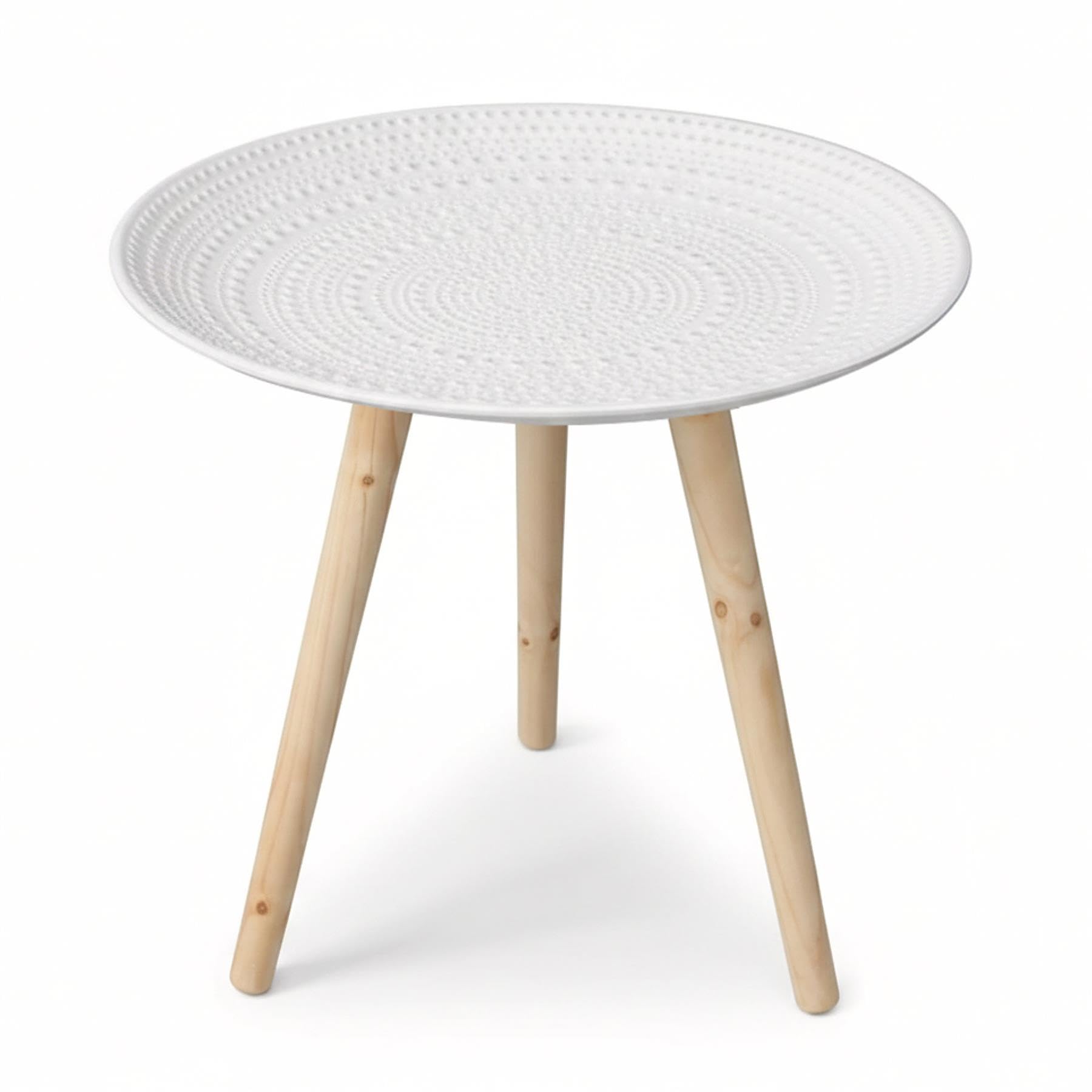 GEEZY Round White Side Table - Small Modern End Table with Raised Edge & 3 Wooden Legs - Elegant Coffee Snack Stand for Living Room, Bedroom or Bedside