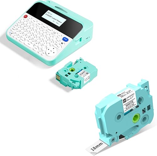 Vixic Green D480BT - Etiquetadora de teclado portátil QWERTY y 1 paquete de repuesto para cinta de etiquetas TZe P-Touch de 0.709 in, 0.7 pulgadas,