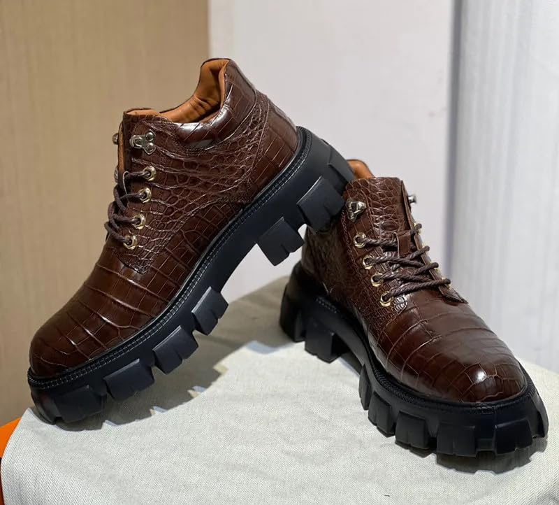 Authentic Exotic Crocodile Skin Men's Casual Height-Increasing Derby Shoes Genuine Alligator Leather Male Mid-top Dress Shoes4