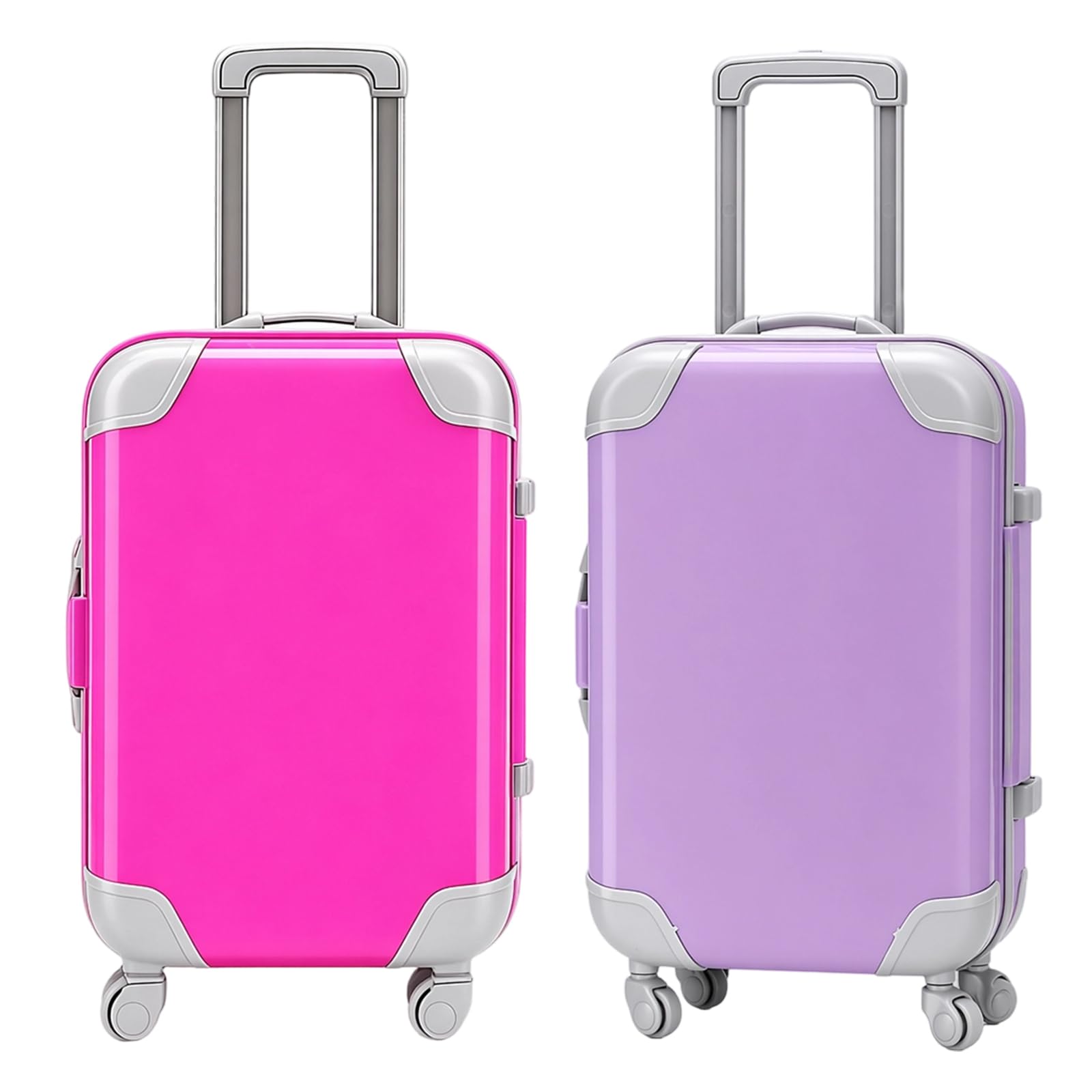 RJFUJP 2 Pcs Barbie Suitcase, Mini Suitcase Toy, Toy Suitcase for Doll Accessories, Travel Role-Play Sets, Small Item Storage Solutions, Portable Design with Handle and Wheels(Pink and Purple)