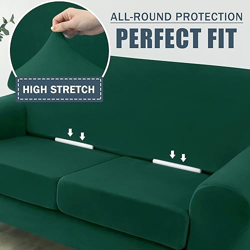 Miniatura 5 de CONRUSER Funda elástica para sofá, funda de terciopelo suave para sofá de 3 cojines, protector grueso de muebles para mascotas y niños (verde, L)