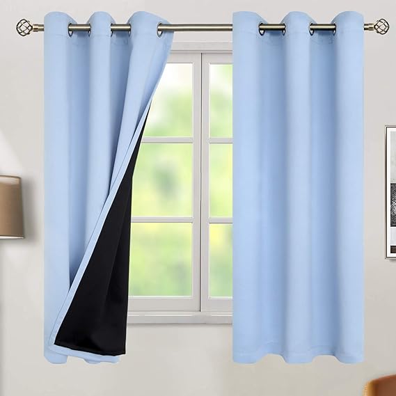 BGment Thermal Insulated 100% Blackout Curtains for Bedroom with Black Liner, Double Layer Full Room Darkening Noise Reducing Grommet Curtain (42 x 63 Inch, Spa Blue, 2 Panels)