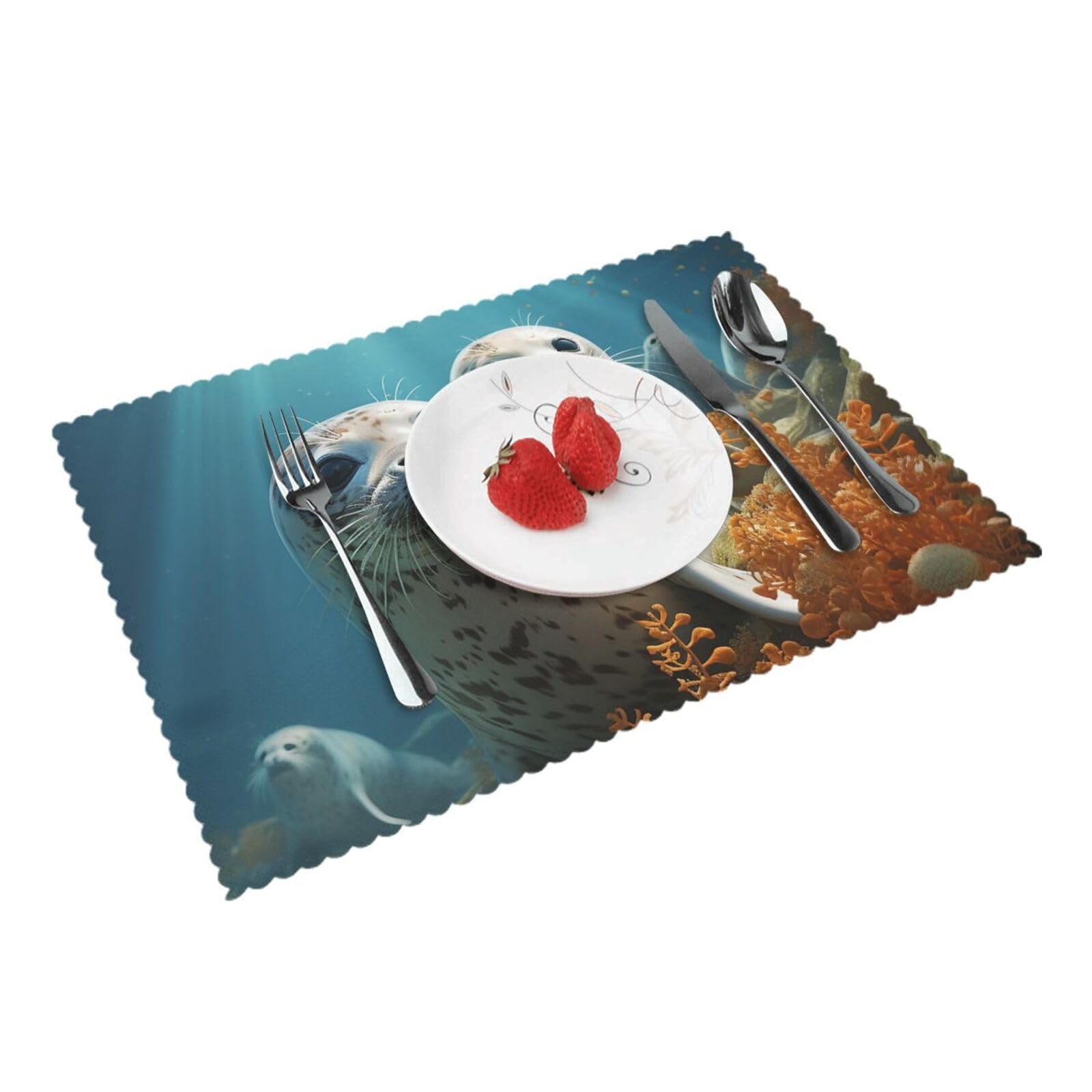 Placemats Set of 4 Heat Resistant Woven Place Mats for Dining Table Seals Placemats Washable Wipeable PVC Table Mats Indoor/Outdoor Place Mats for Party Kitchen Decor 30x45 cm