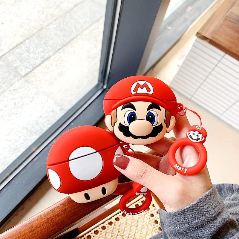 Image of Meyaar Silicone Case for Apple Airpods Pro 3 (2025) Cute Design for Airpods Pro 3 with Keychain Shockproof Protective Case Cover (Ma-Rio (Red))