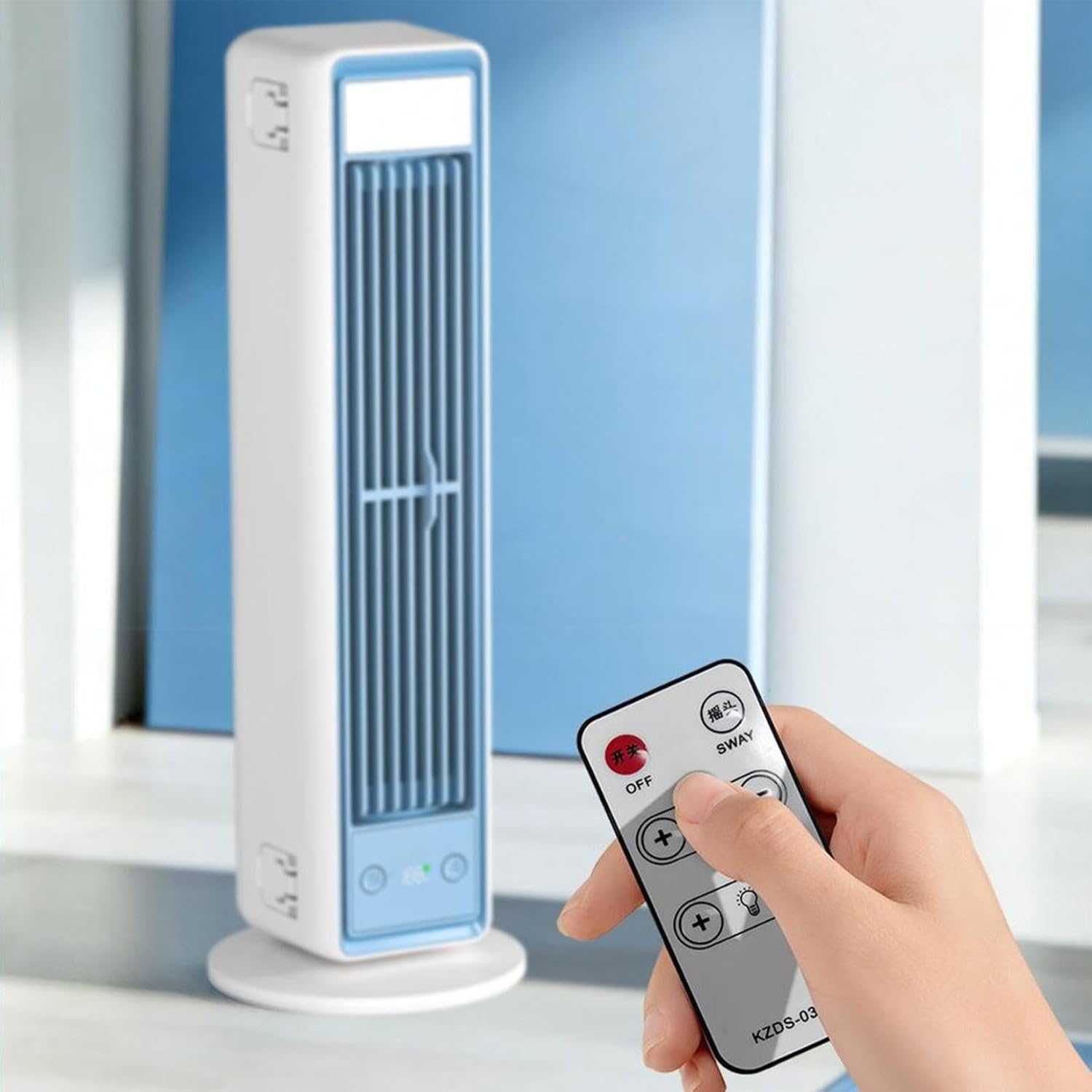 Small Tower Fan with Remote, Oscillating Tower Fan with Adjustable 5 Gear, Low Noise Smart Standing Fans for Bedroom, Portable Cooling Fans Wide Angle Airflow for Home Office Hotel Use