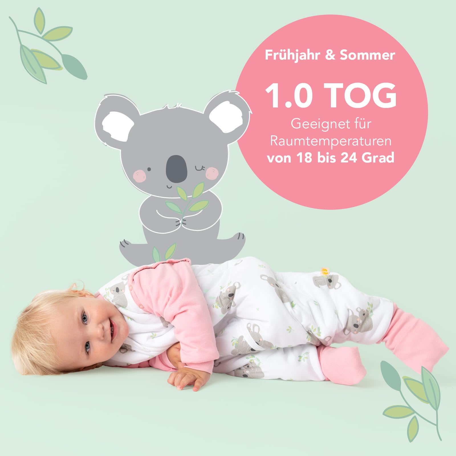 schlummersack Slumbersac gigoteuse à pieds pour enfant 1.0 Tog 110 cm légère et douce Koala | Turbulette avec ouvertures aux jambes et manches, taille 110-120 cm, pour été & printemps