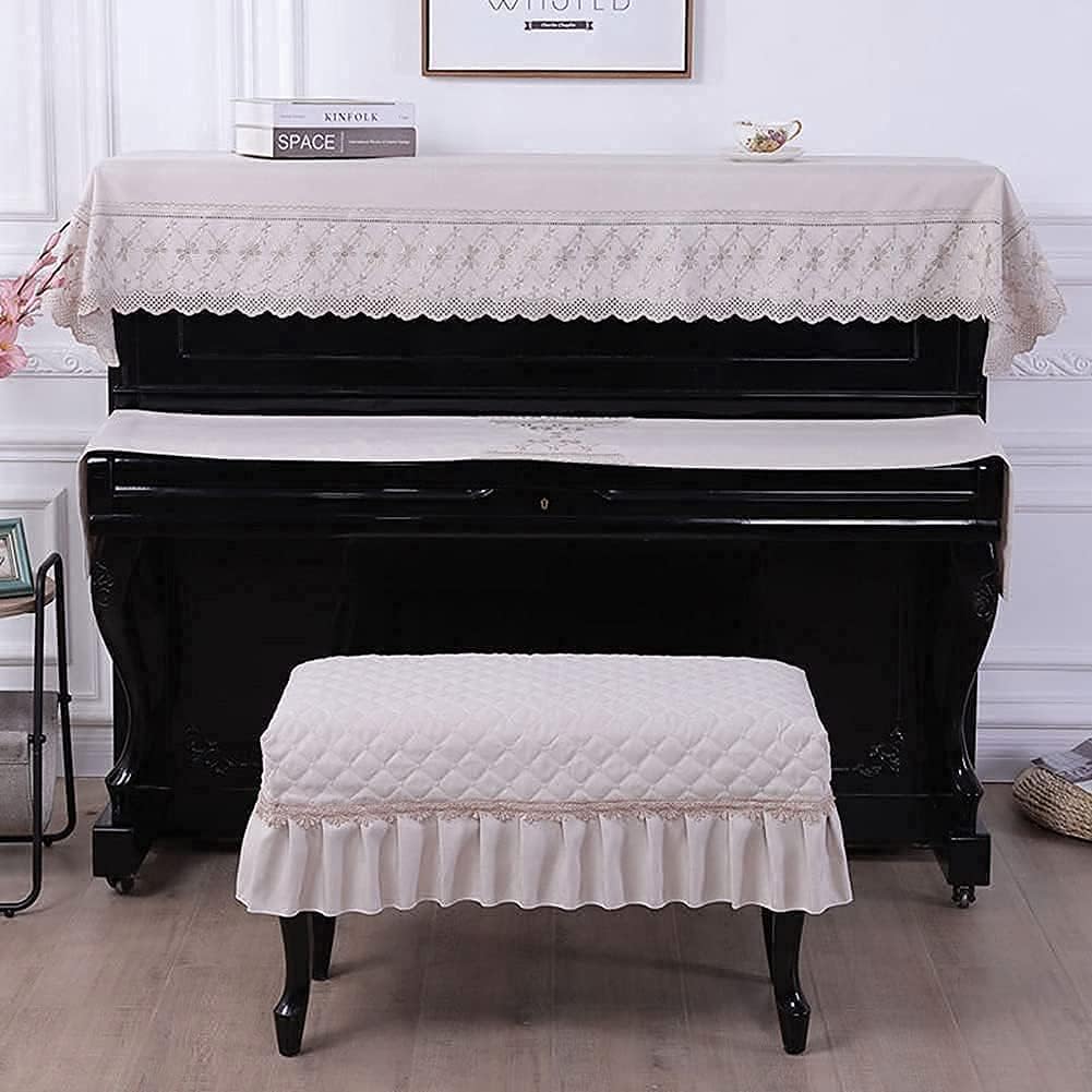 Upright Piano Cover Set Fashion Dustproofing Cover Electronic Piano Cover Piano Keyboard Cover Upright Top Cover Chair Cover Luxury Simple Thick Piano Cover D(Beige-Single Chair Cover