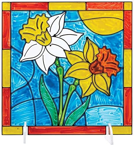 Baker Ross FC737 Flower Suncatcher Pictures - Pack of 5, Painting Craft Kit for Kids, Stained Glass Window Crafts, Creative Summer Craft