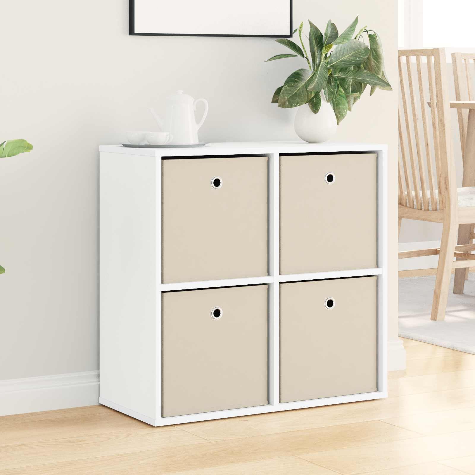 Credenza bianca 68,5 x 32 x 67 cm con 4 cassetti, per soggiorno, sala da pranzo, ufficio, moderna, salvaspazio, scaffale, organizer
