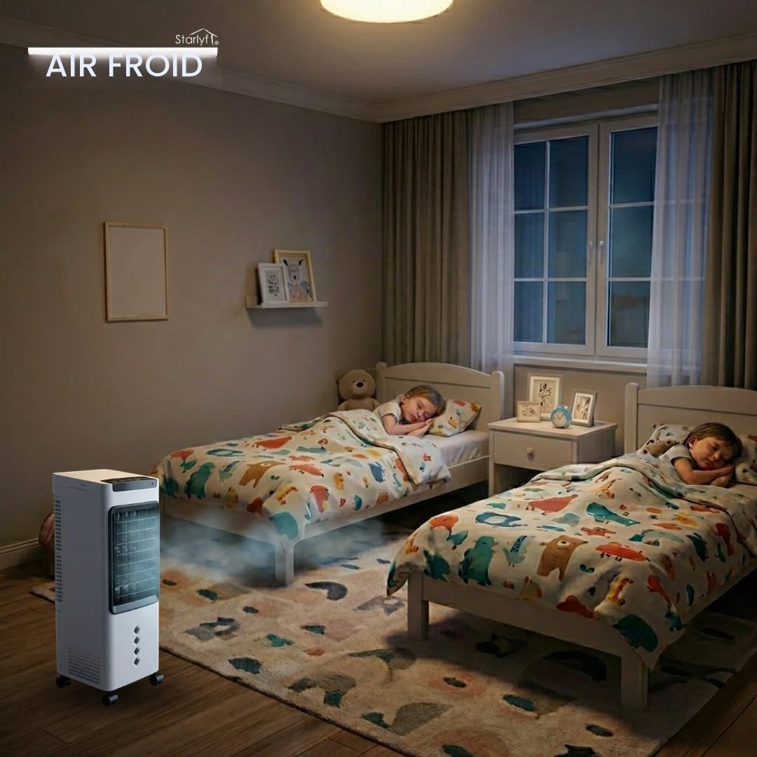 STARLYF Cold Air -Rafraîchisseur d’Air Portable – Climatiseur Évaporatif avec Réservoir d’Eau – Air Frais sans Installation – Faible Consommation, Compact et Silencieux pour Maison et Bureau