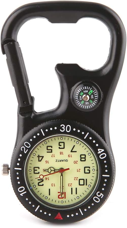 Outdoor Luminous Fob Watch Carabiner Clip Locking Hang Buckle with Compass Bottle Opener