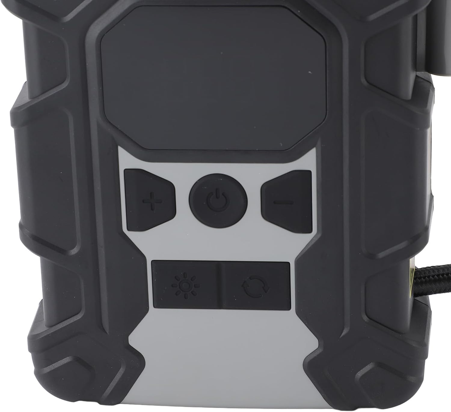 Close-up of the aqxreight Portable Air Compressor's USB charging ports, showing a USB-A and a USB-C port.