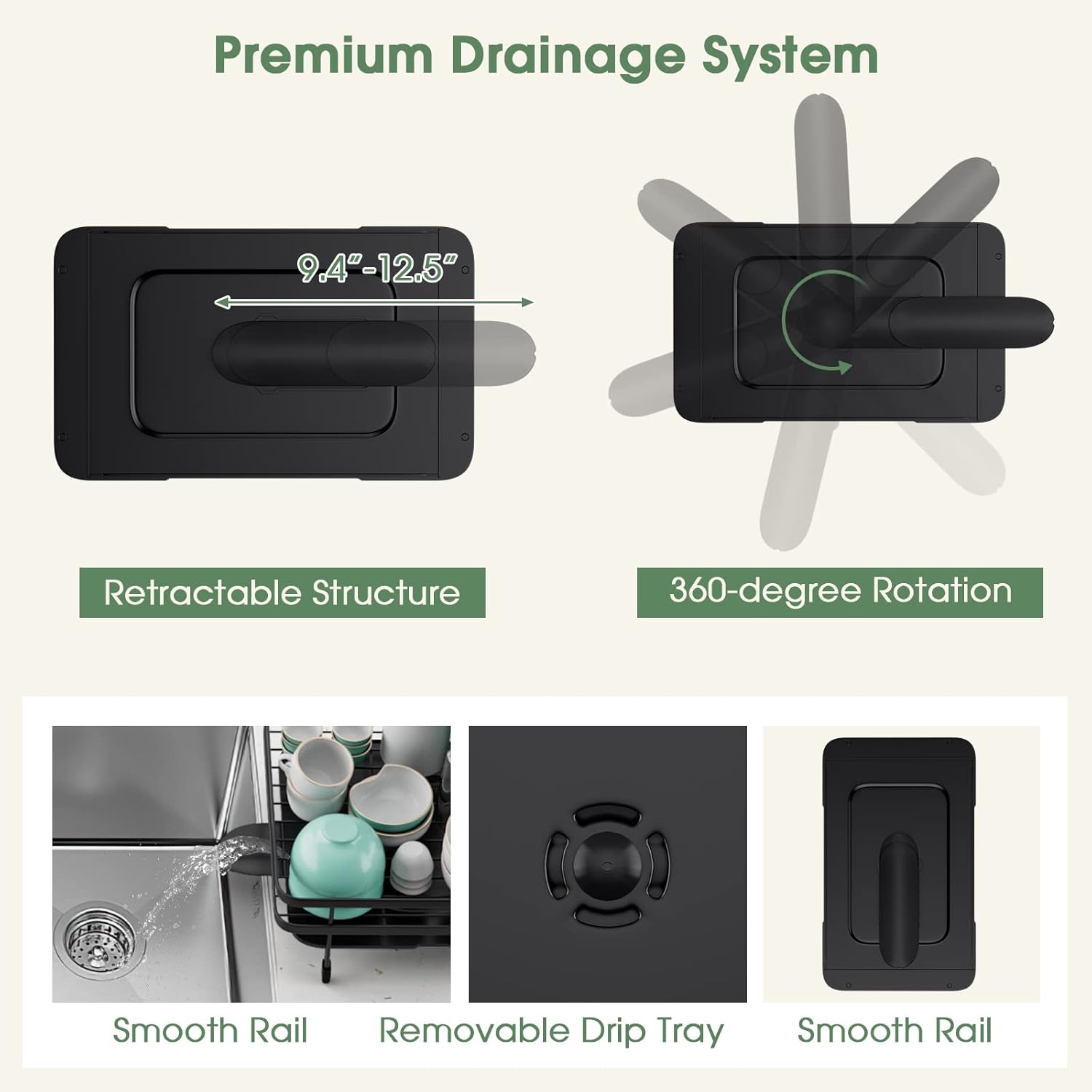 Giantex Collapsible Drying Rack & Drainboard Set, 2-Tier Metal Dish Drainer with Utensil Holder, Removable Drip Tray, 360-Degree Swiveling Spout, Dish Dryer Rack for Kitchen Counter, Black