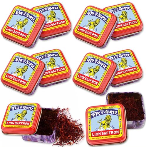 Image of Lion Brand Saffron, 10g Original Kashmir Lacha Saffron /Kesar /Keshar for Biryani, Beauty, Improved Health and Tilak (Certified Grade A) (Pack of 10(1gm X 10 = 10gm))