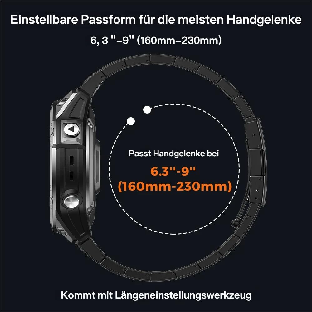 22mm 26mm Titan Metallarmband für Garmin/Fenix/Instinct/Forerunner | QuickFit,40% Leichter als Edelstahl,Hypoallergen,Handgelenkumfänge von 15,5 cm bis 22,6 cm,für Laufen und Outdoor-Sportarten