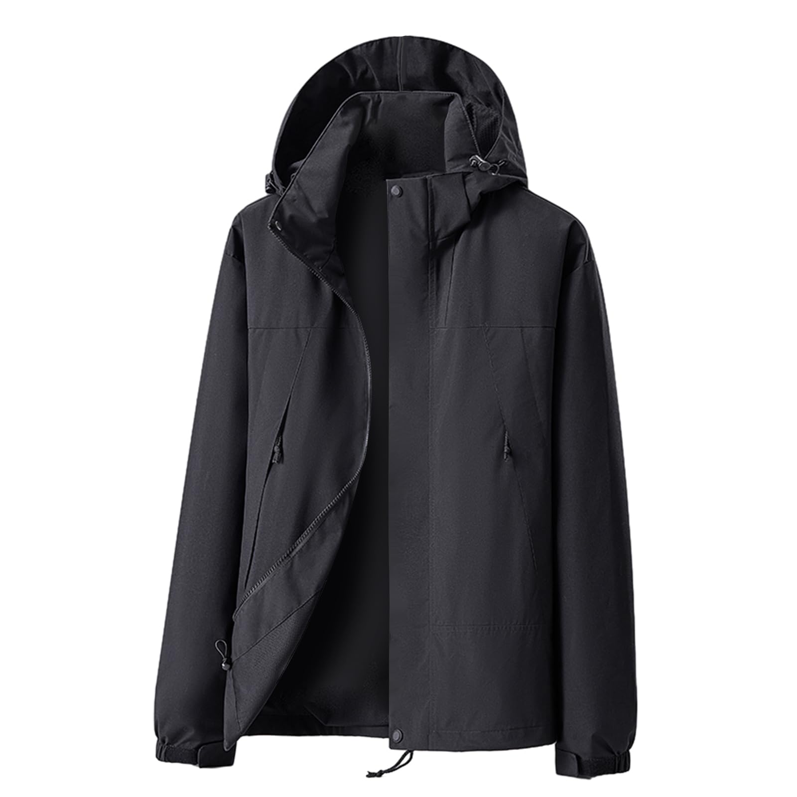 Chubasquero Impermeable para Hombre para Exteriores Transpirable Antiincrustante Chubasquero para Senderismo Cortavientos con Capucha Desmontable y Bolsillo con Cremallera