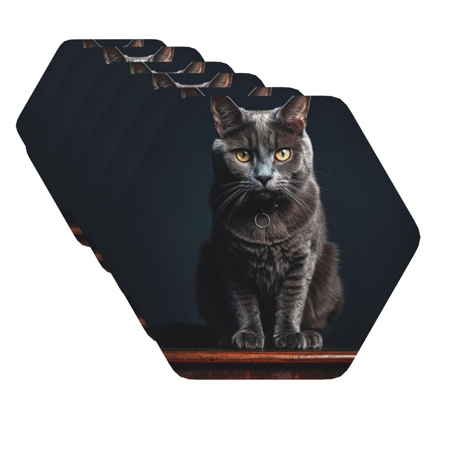Mxzerfkgla Hexagon Drink Coasters Set Of 6 Decorative Leather Coasters Cat On Table Coasters For Drinks Cups Mugs Mat Pads Absorbent Non-Slip Coasters For Coffee Table Kitchen Bar Home Decor