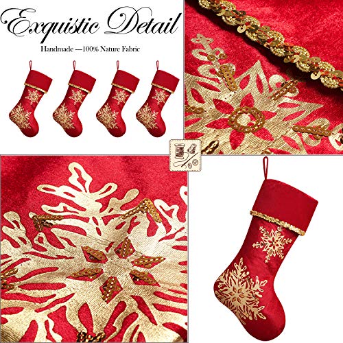 David Rocco Red Gold Christmas Stocking, 21 Inches Fashion And Luxury Christmas Stocking With Glistening Snowflake.(Red) #TOP4