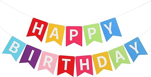 Miniatura 9 de Banner de feliz cumpleaños, guirnalda colorida de banderines de feliz cumpleaños, 2 pancartas de tela de fieltro, decoraciones de fiesta de feliz