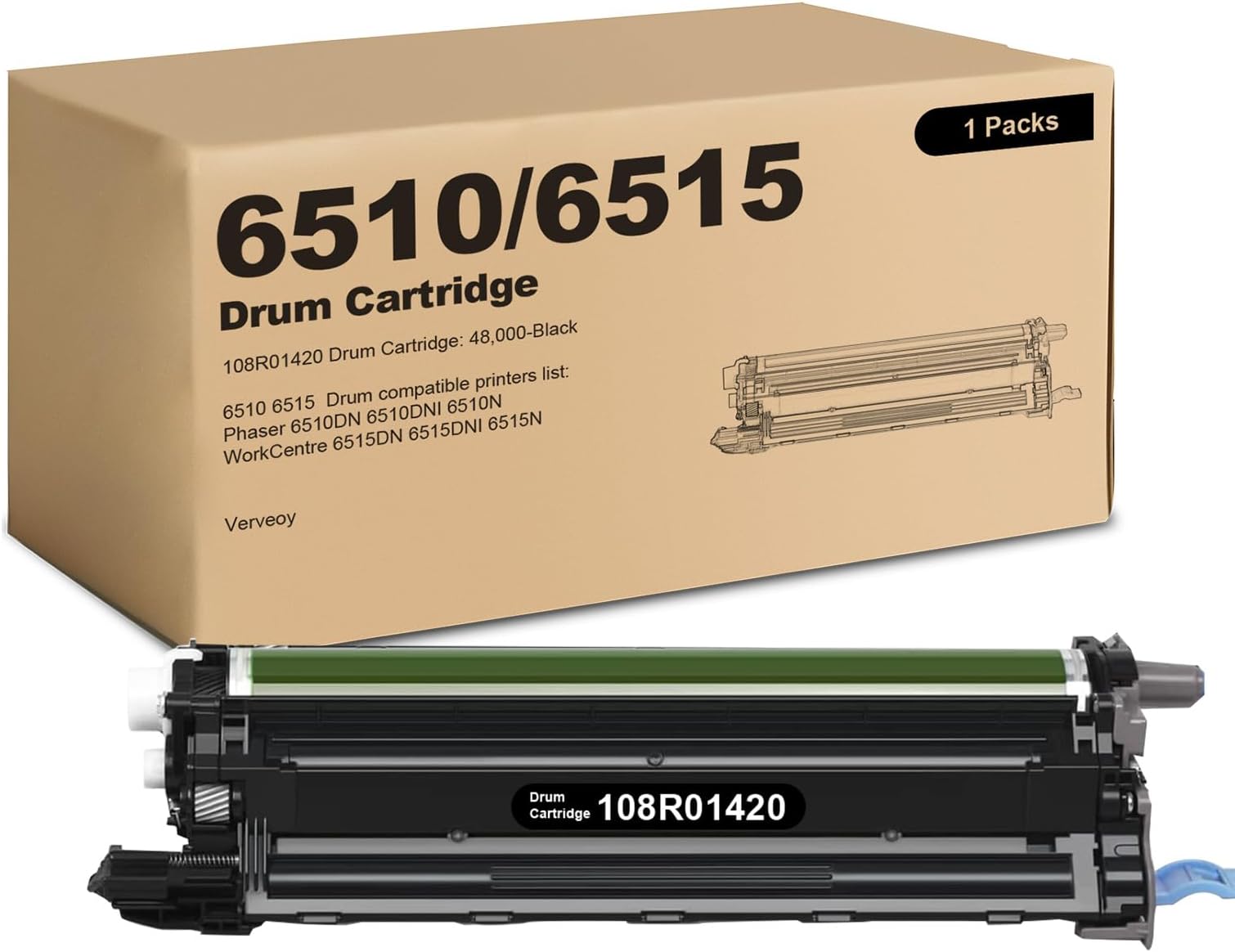 Phaser 6510 Workcentre 6515 108R01420 Drum Black Replacement for Xerox 108R01420 Drum Cartridge for Phaser 6510 6510DN 6510DNI 6510N WorkCentre 6515 6515DN 6515DNI 6515N Printer Drum (1-Pack, Black)