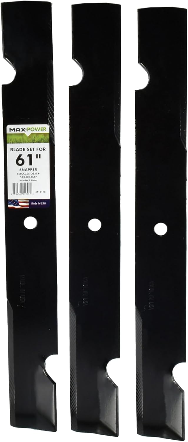 MaxPower 561311B 3 Blade Set for Many 42-in./61-in. Cut Snapper Mowers Replaces OEM #'s 5101755, 038-6080-00, 5208425, 539-105711, 50-3160