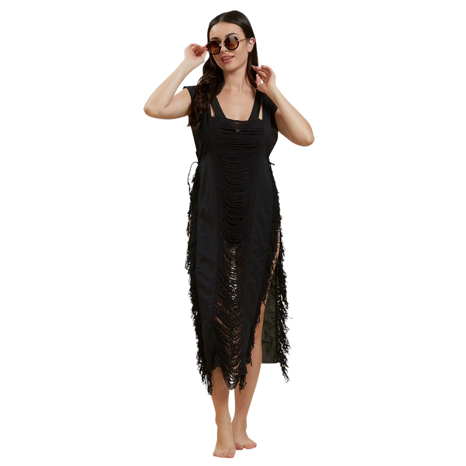 Women's Premium Beachwear Distressed Coverup Black | Swimwear Cover up | (Free Size-Fits from XS to XXL)-image-45