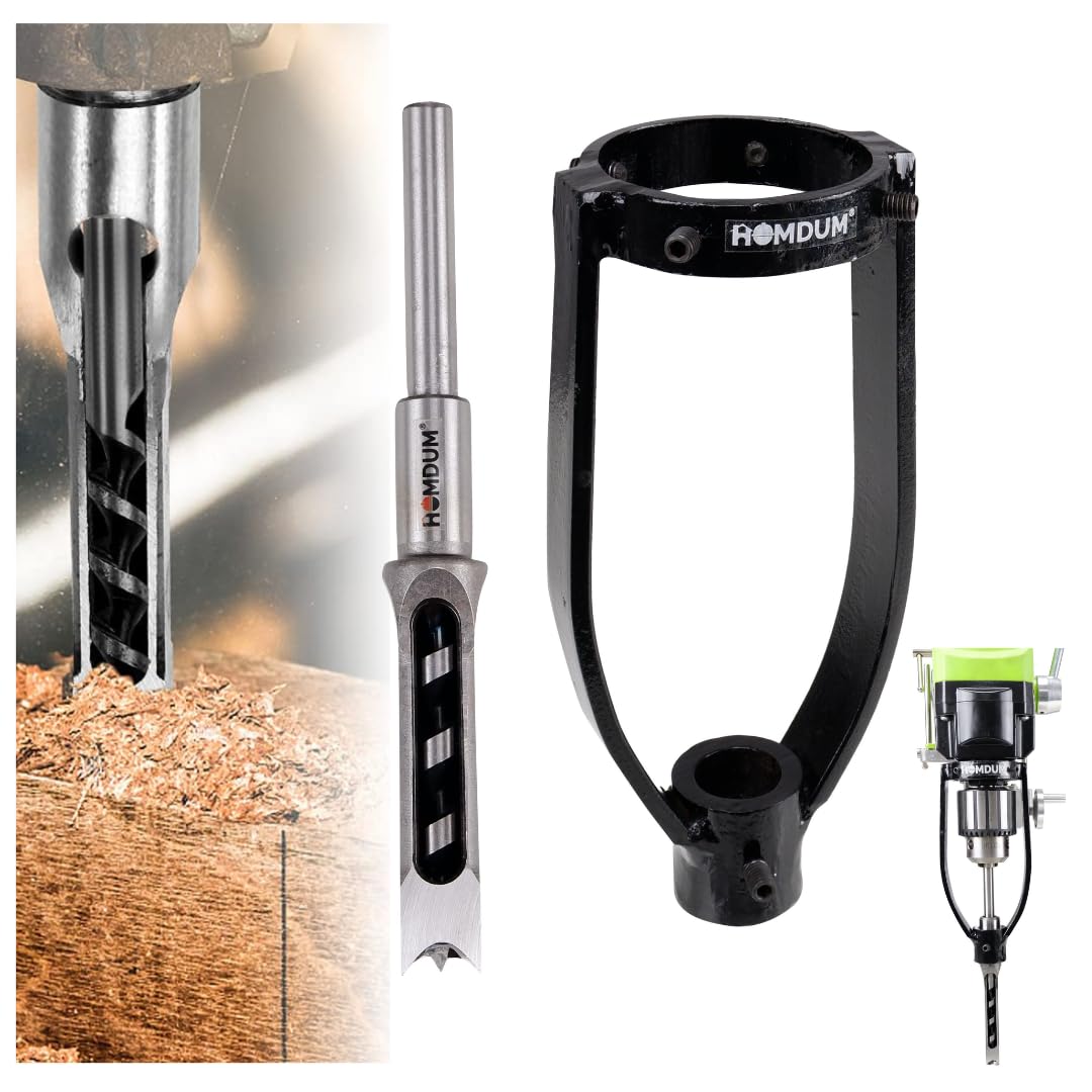 Homdum 3/4 inch Square hole drill bits wood mortising chisel with Tenoning Attachment Jig for Woodworking Auger Tool Mortise drill bit drilling dia 20 mm with Square drill Mortise Chisel