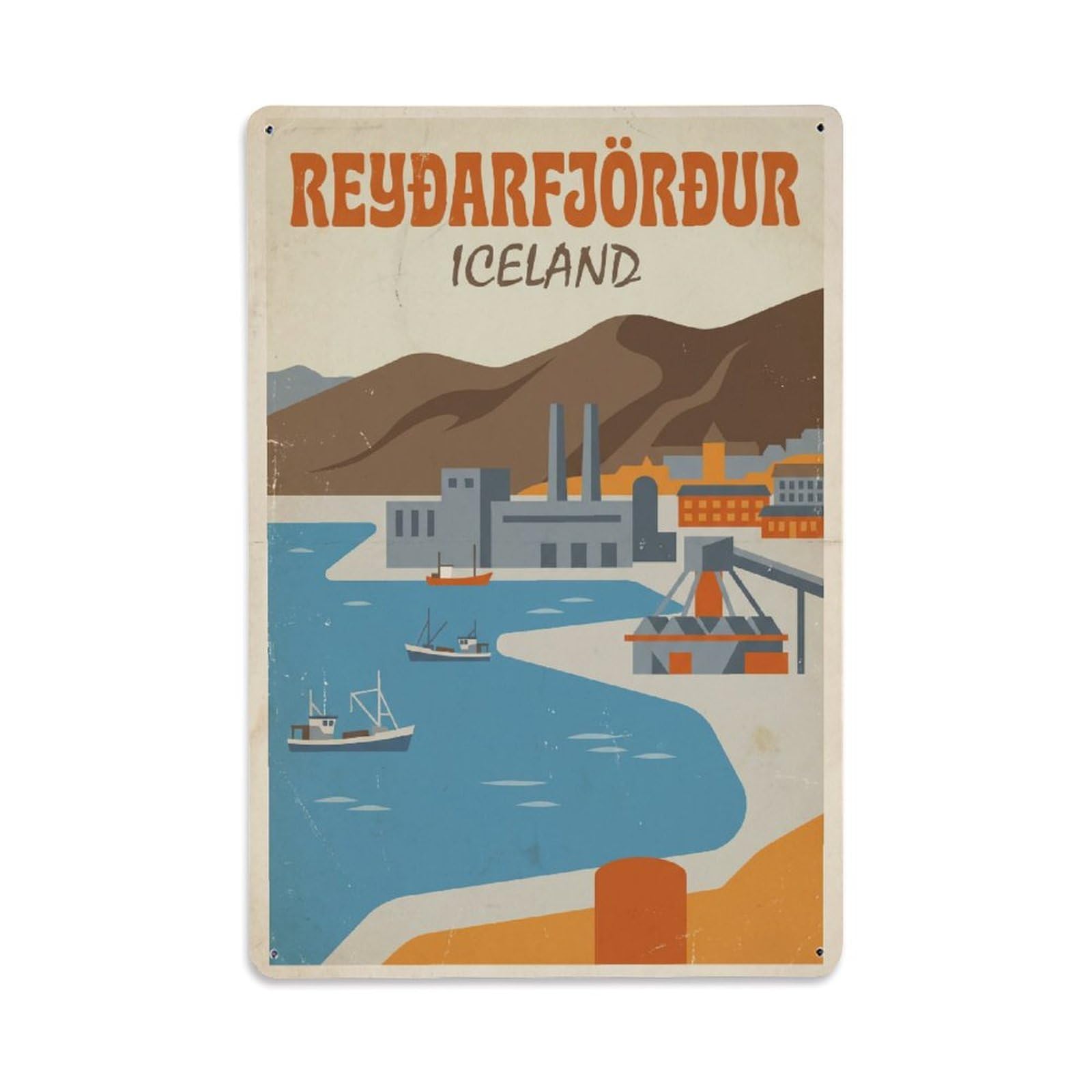 Este 8X12inch Style Vintage Travel Reydarfjordur Iceland Industrial Metal Tin Sign