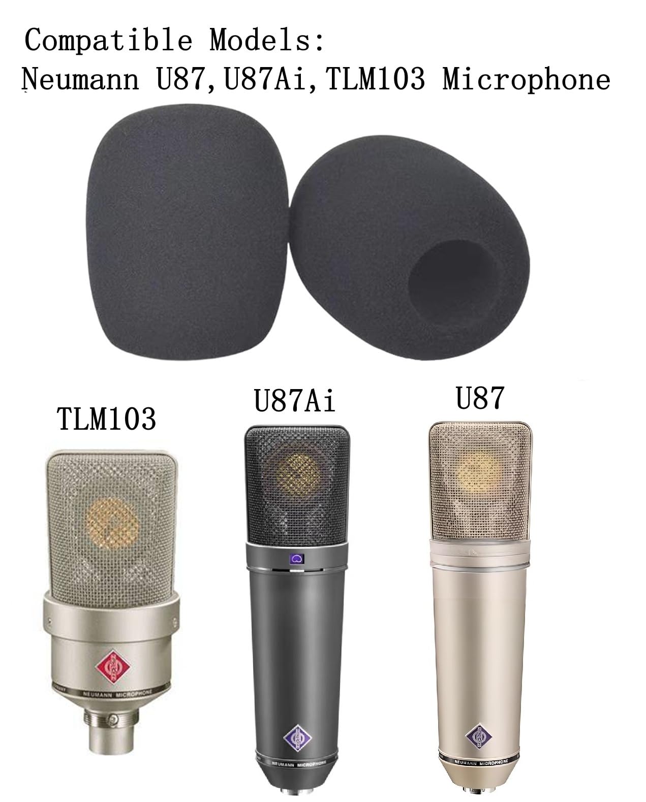 2 pezzi U87 - Cuffia per microfono in schiuma, microfono e parabrezza in schiuma, professionale, per ridurre il rumore, compatibile con Neu mann U87, U87ai, TLM103, lavabili con acqua