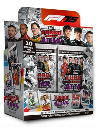 Topps Turbo Attax Formel 1® 2025 – Trading Card Display mit 24 Boostern | Diamond Jubiläumsedition + heartforcards® Versandschutz