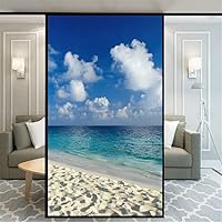 Vista 13 de Película decorativa de privacidad esmerilada sin pegamento para ventana, hermoso patrón de playa, cubierta de puerta de vidrio, calcomanías