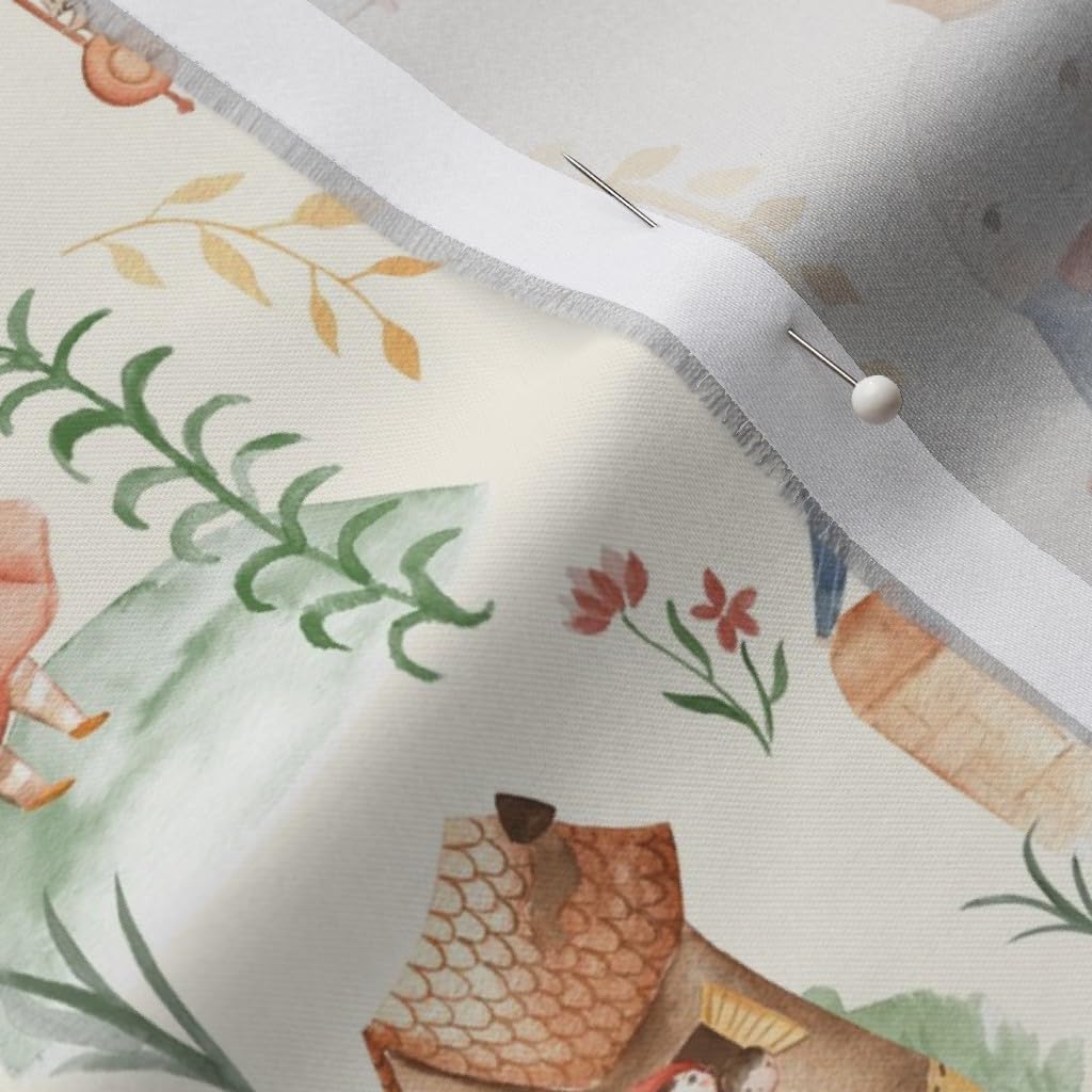 Spoonflower Fabric - Mother Goose Animals Baby Kids Brown Green Cream Blue Moon Cow Printed on Organic Cotton Sateen Fabric by The Yard - Sewing Quilting Apparel Home Decor