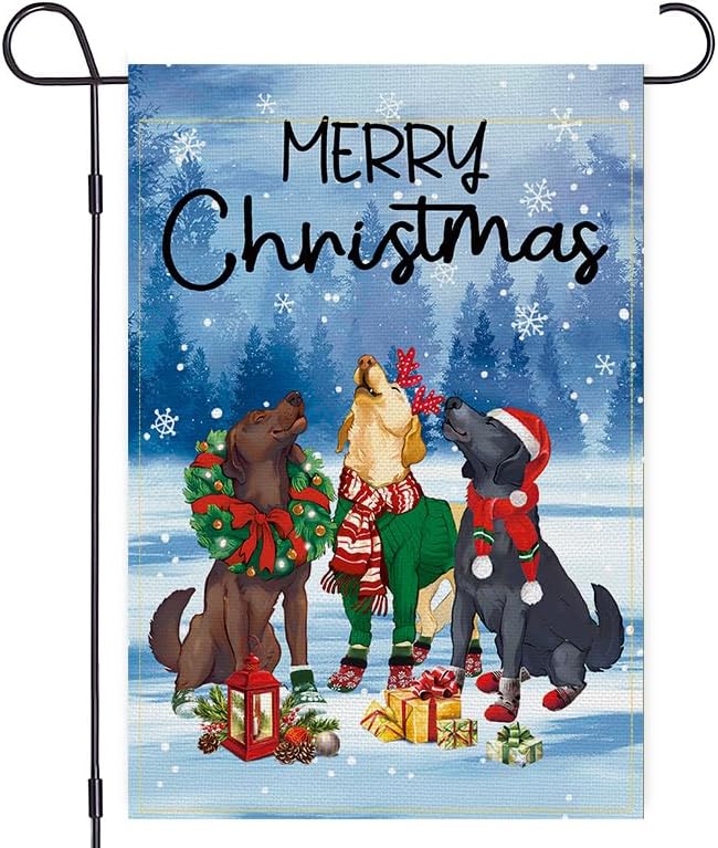 Bandera de jardín de Navidad para perros, 12 x 18 pulgadas, doble cara, feliz Navidad, invierno, Golden Retriever, bandera de jardín para