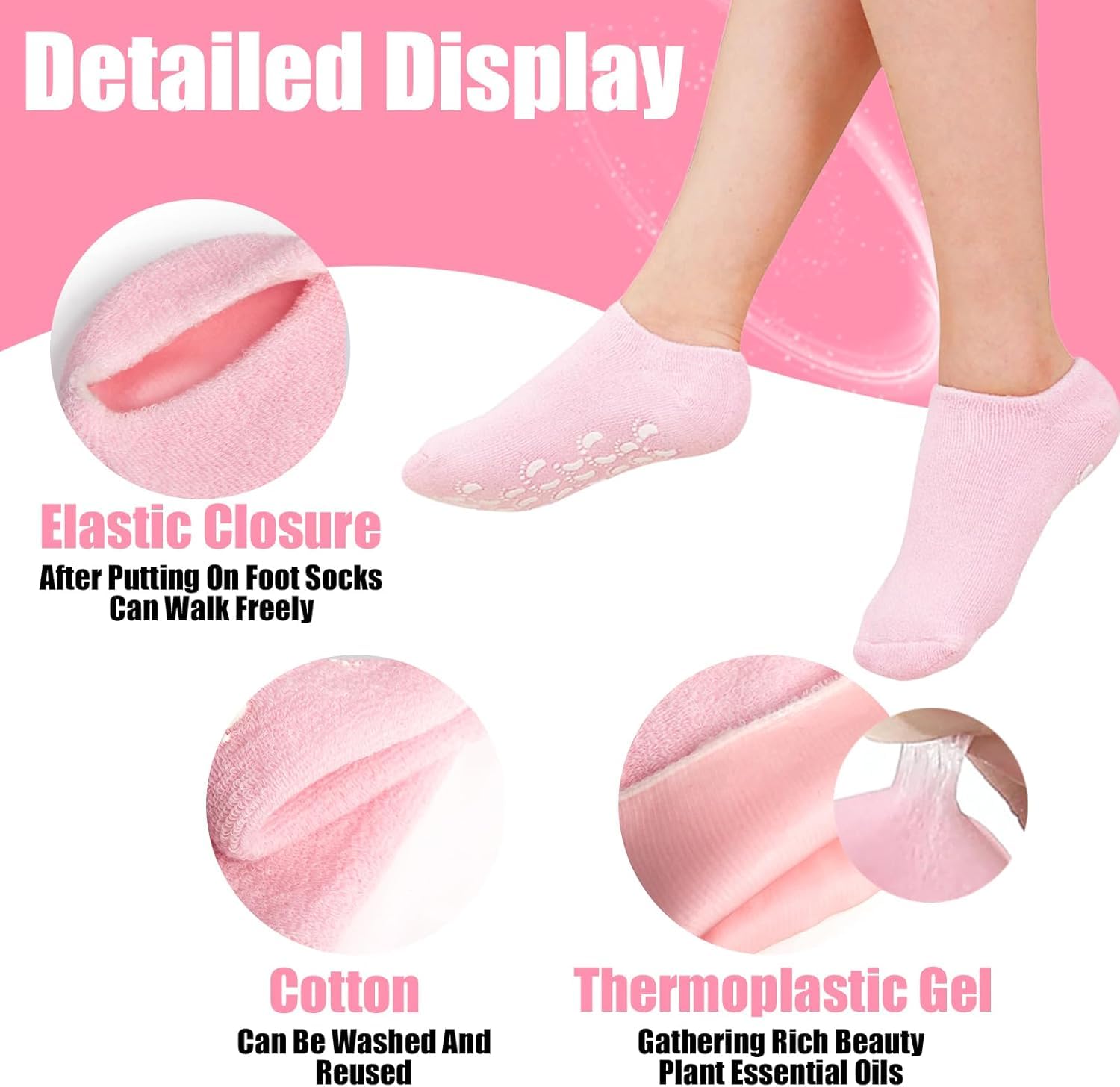 RIOMTRIC Moisturizing (2 PAIR) Silicone Spa Gel Socks for Women & Men Crack Heel Repair Socks with Natural Oil & Vitamin E for Dry Cracked Feet (Multicolor) 2 PAIR - Image 4 thumbnail