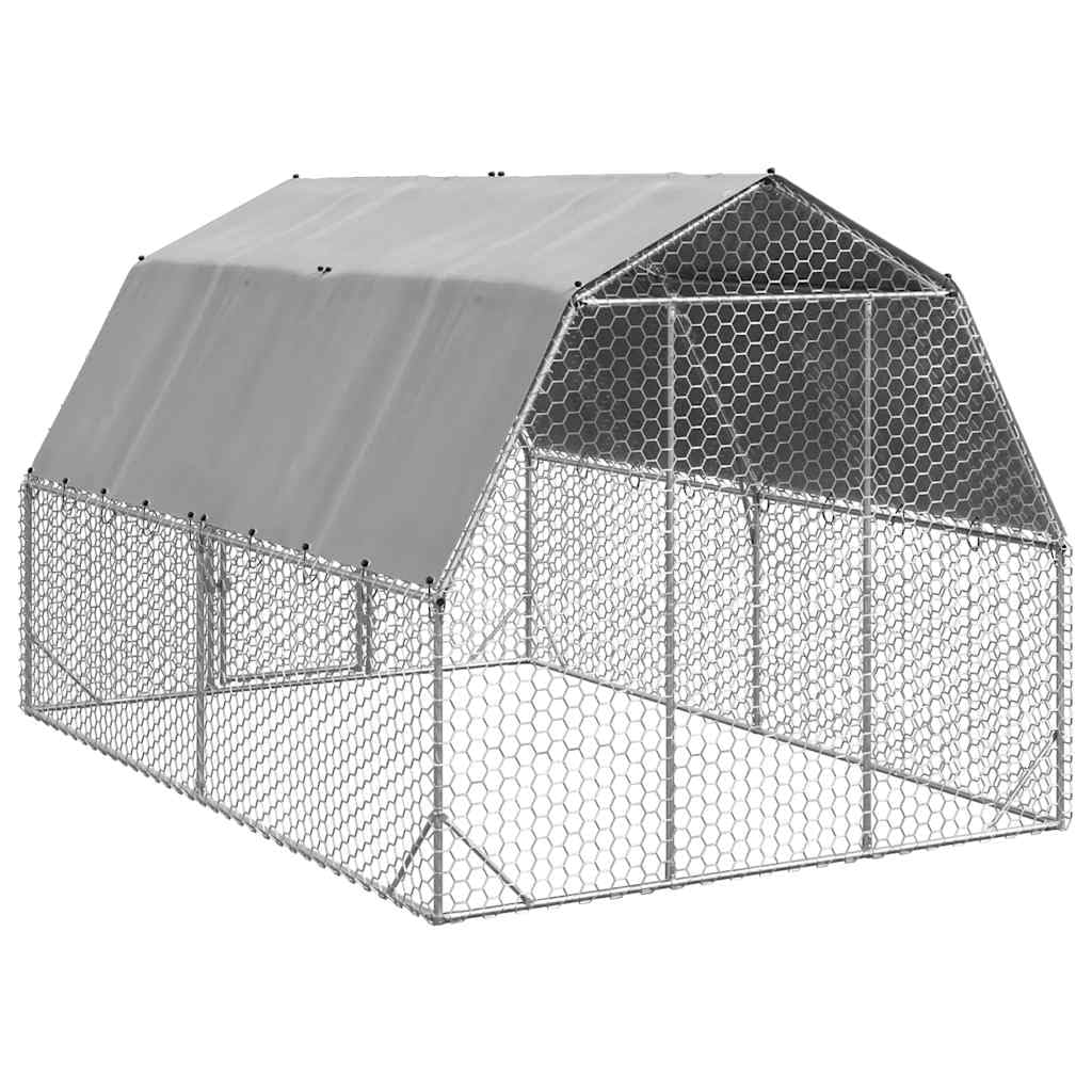 Ocynkowany stalowy kurnik z dachem 2,5 x 4 x 2,25 m, wybieg z sześciokątną siatką drucianą, wodoodporny dach i zamykane drzwi dla kur, królików, kaczek