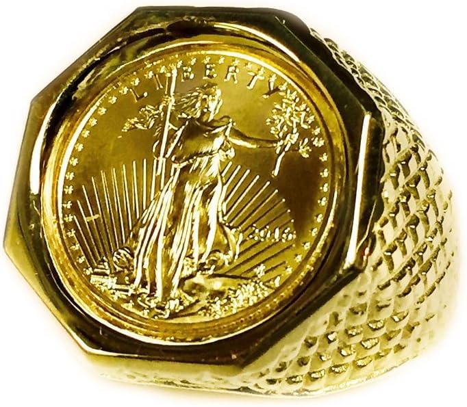 1/10 Oz American Eagle Coin in 14k Yellow gold finish Mens wedding engegment Ring