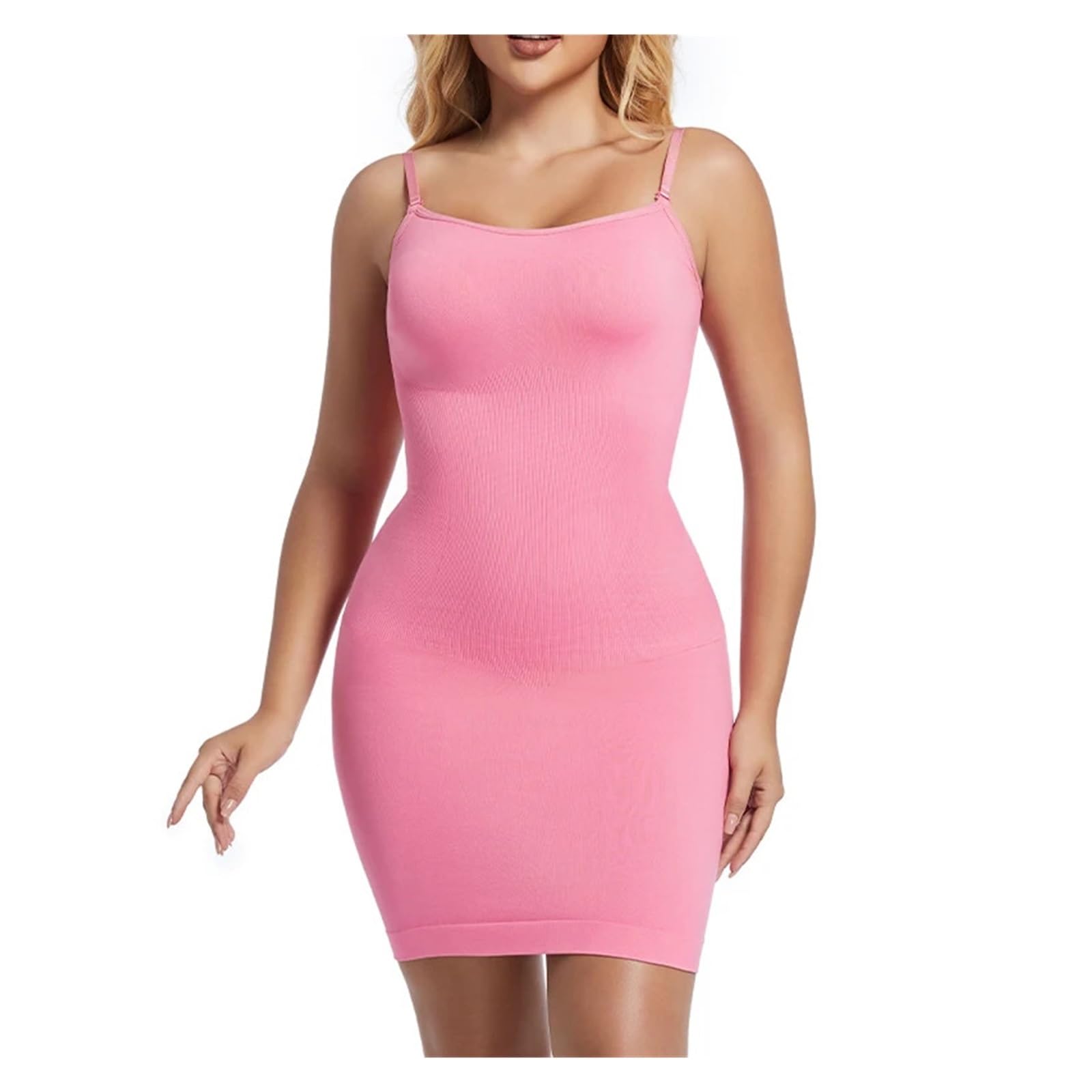 Vestido Moldeador Camisola Moldeadora sin Costuras for Debajo de los Vestidos, Moldeadora de Cuerpo Suave for Mujer, Control de Abdomen, camisón Adelgazante(Pink,L)