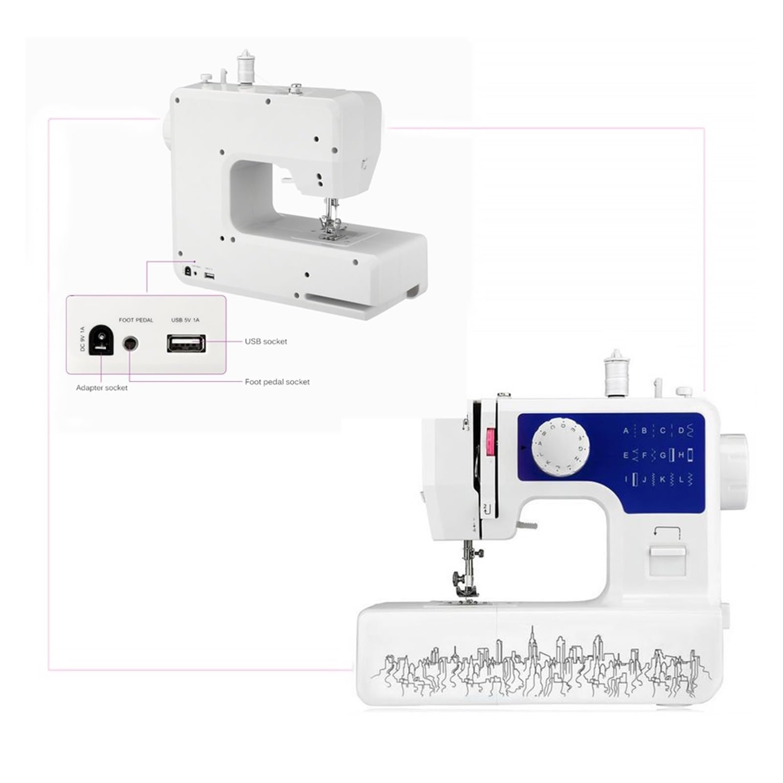 Máquina De Coser Eléctrica Escritorio For El Hogar, Mini Multifunción Con Botón Grueso Bloqueable, Ropa DIY, 12 Puntadas Potente Silenciosa Y Estable