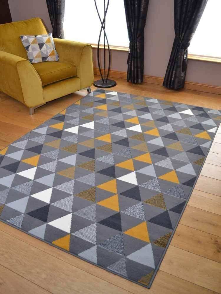Rugs LTD Trend Mustard Grey Triangles Rug (160cm x