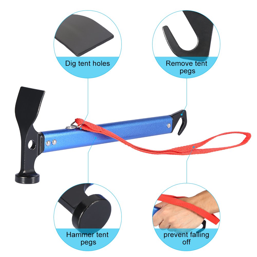 Yosoo Maillet Marteau pour Piquet De Tente Extracteur Outil Multifonctionnel Accessoire Tente pour Camping Randonnée (Couleur : Bleu)
