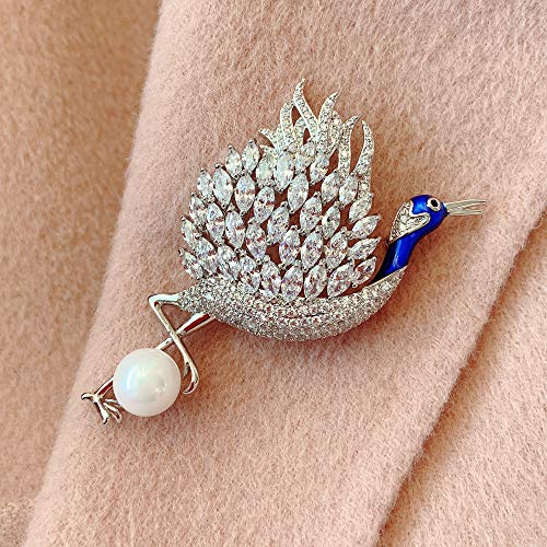 Jibsa Bird Brooch Pin Cubic Zirconia 10Mm Pearl Setting White Gold Filled Jewelry For Bird Lovers #TOP3