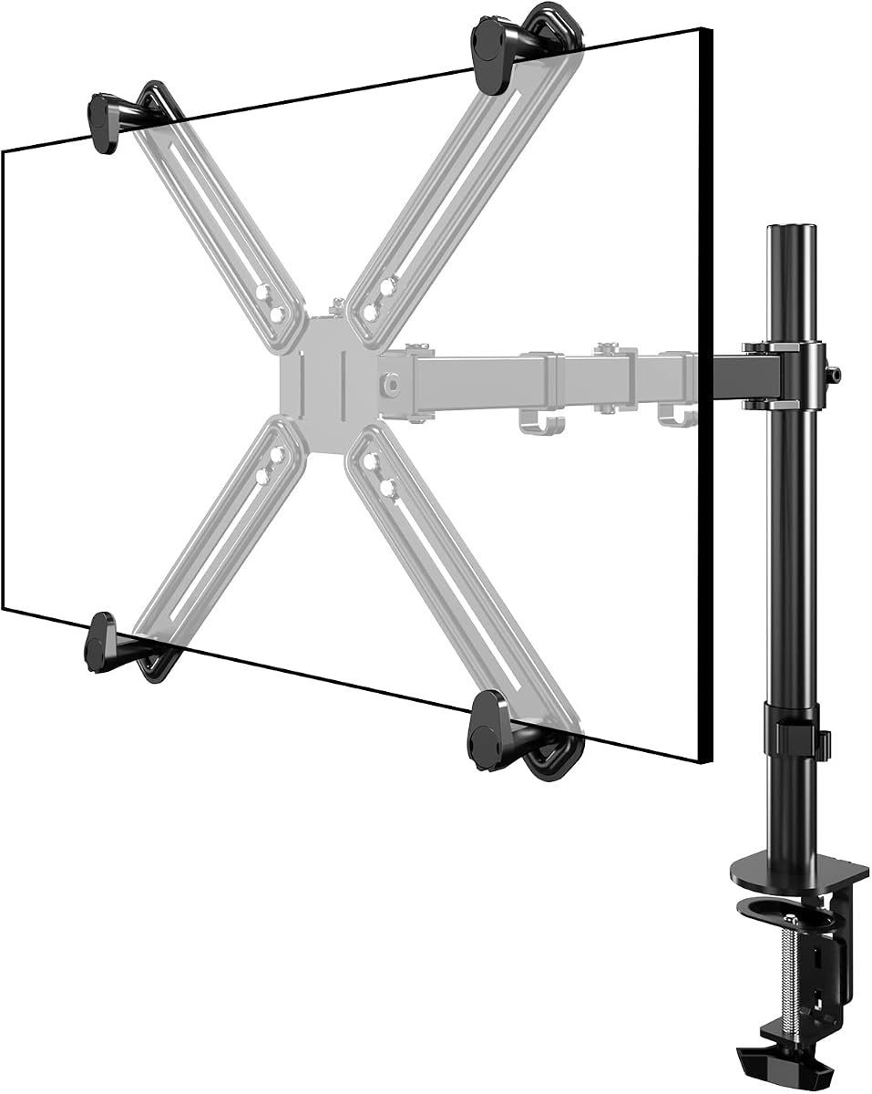 Non-VESA Single Monitor Arm Desk Mount with VESA Adapter Brackets | Holds Screens up to 27inches without VESA Holes, Fully Adjustable Stand, C-Clamp/Grommet Base