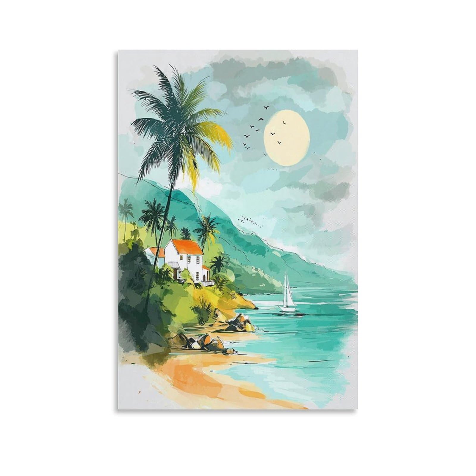 LCYNNH Saint Vincent Watercolor 24x36inch(60x90cm) Vintage Travel Poster Watercolor Canvas Art