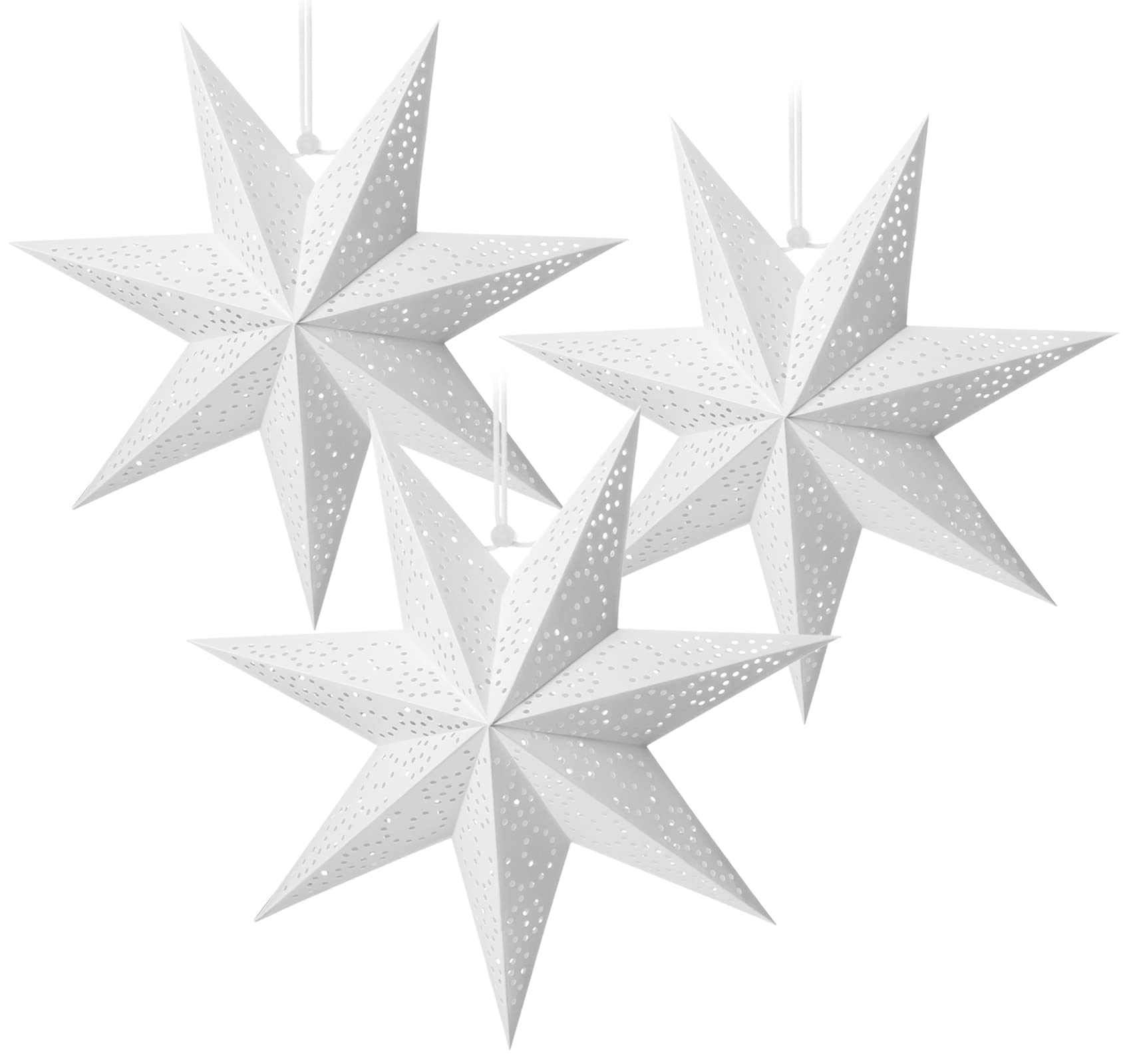 HOUISMPack of 3 Christmas Star Paper Star Lampshade Folding Stars 45 cm 7-Pointed Paper Folding Stars for Wedding Party Home Birthday Window Decoration