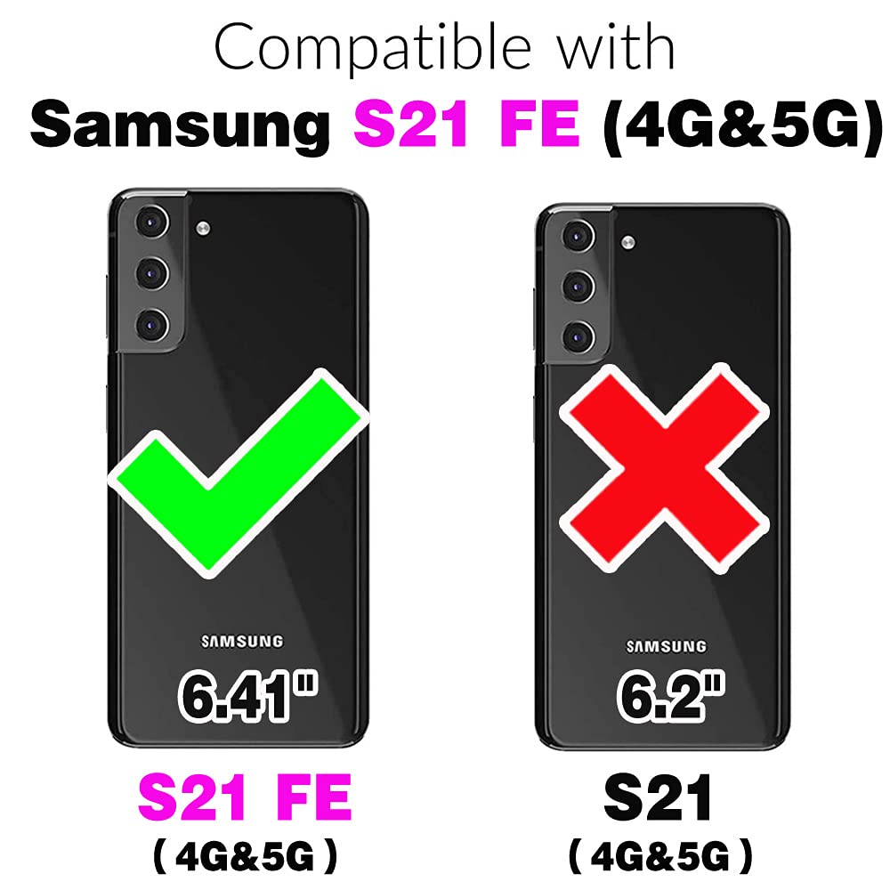 Asuwish Phone Case for Samsung Galaxy S21 FE Gaxaly S 21 FE 5G Zipper Wallet Cover with Tempered Glass Screen Protector and Flip Card Holder Cell Accessories Glaxay S21FE5G UW S21FE 21S G5 Women Black