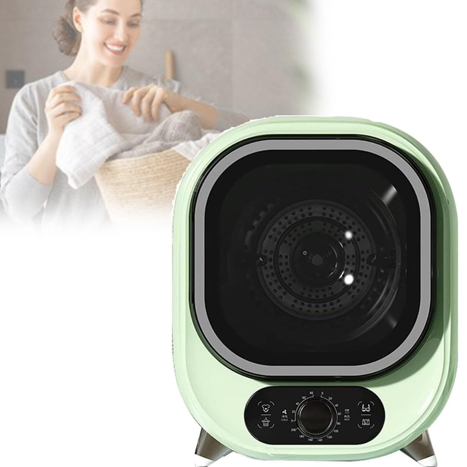 Qiang 450W Mini Trockner Wäschetrockner Klein Edelstahl Trockner für Kleidung Freistehend Clothes Dryer 0.8kg 2 Trocknungsmodi,Überhitzungsschutz,Green