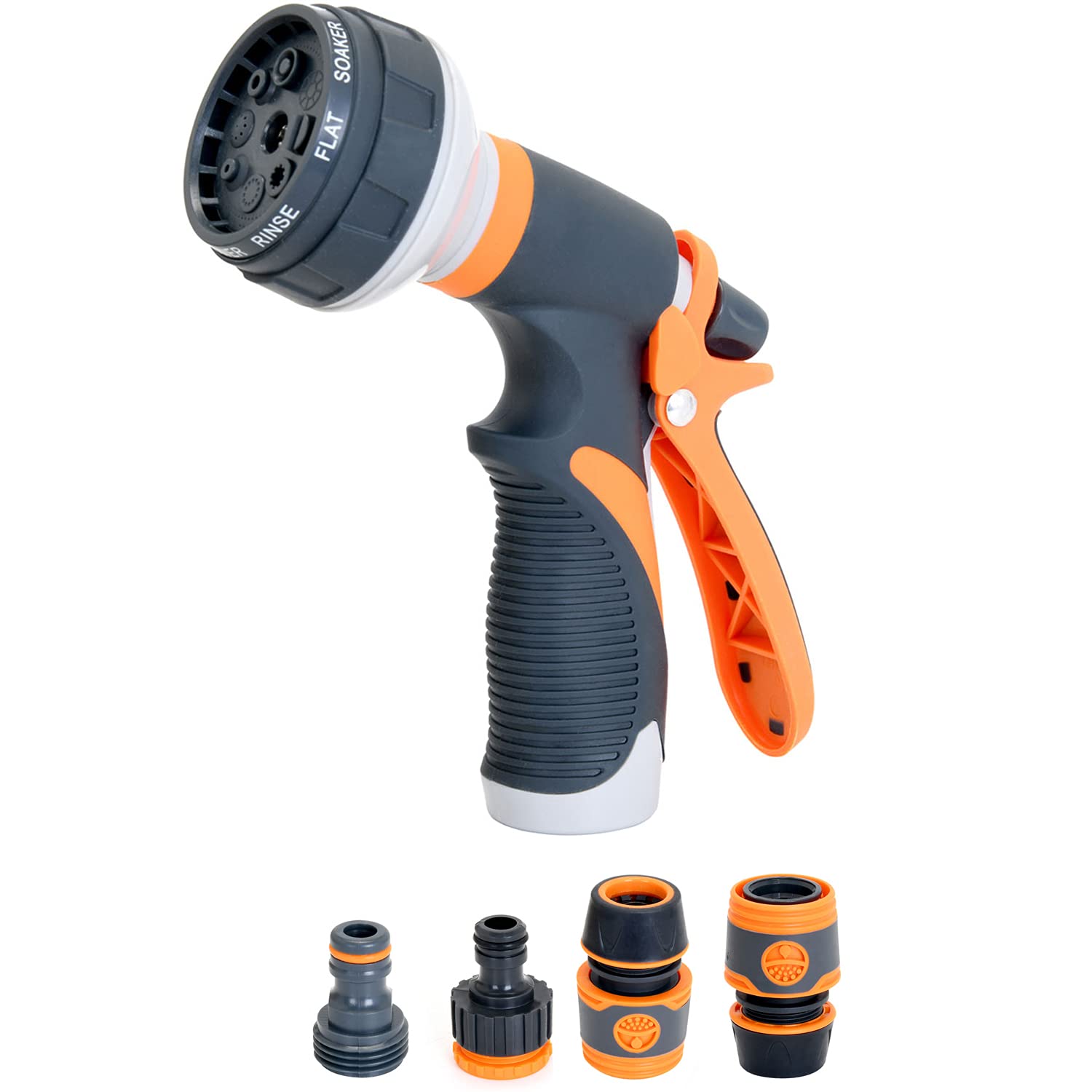 Garden Hose Spray Gun Nozzle High Pressure 8 Pattern Hose Gun Rear Trigger Anti-Slip Spray Nozzle Gun for Garden Watering Washing Cleaning